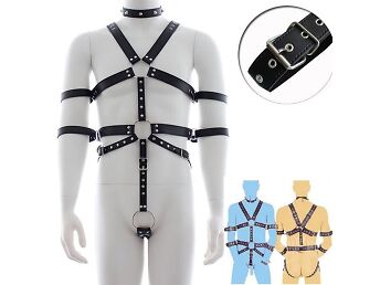 FETISH FULL BODY HARNESS WITH DOUBLE CUFFS